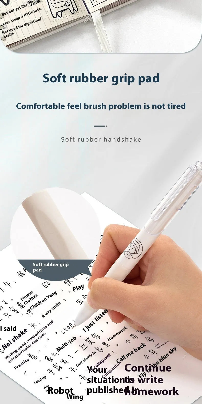 Five black ballpoint pens with press mechanism and 0.5mm quick-drying ink for student exams