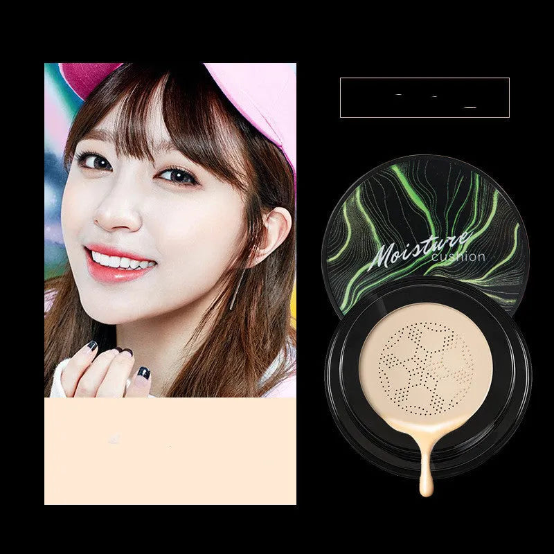 Air cushion BB cream foundation concealer in compact case with mushroom sponge, Ivory 01 and Natural 02 shades