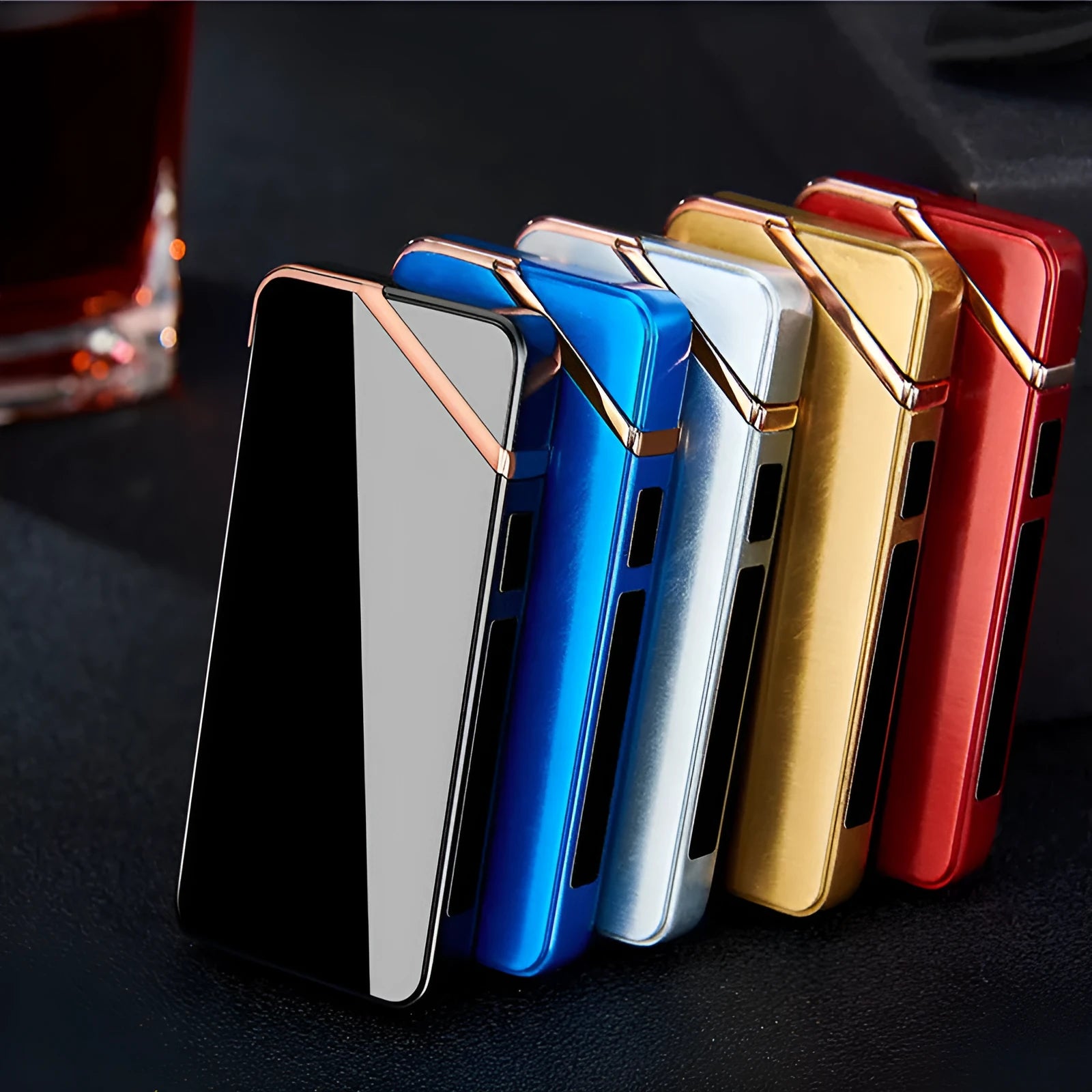 USB charging double arc lighter in silver zinc alloy with ice noodle finish on white background