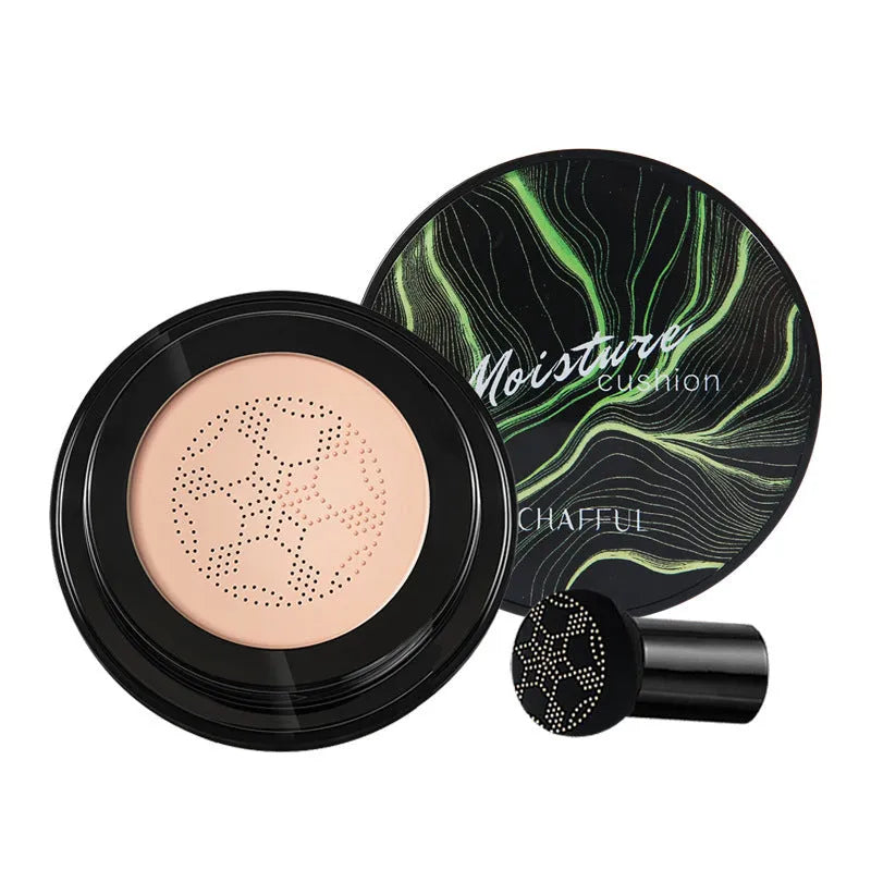 Air cushion BB cream foundation concealer in compact case with mushroom sponge, Ivory 01 and Natural 02 shades