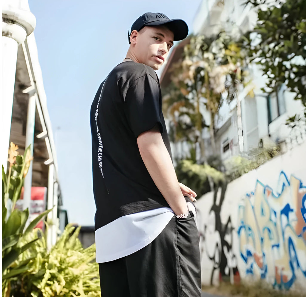 VIISHOW NewT men's cotton plain short sleeve t-shirt in black front view