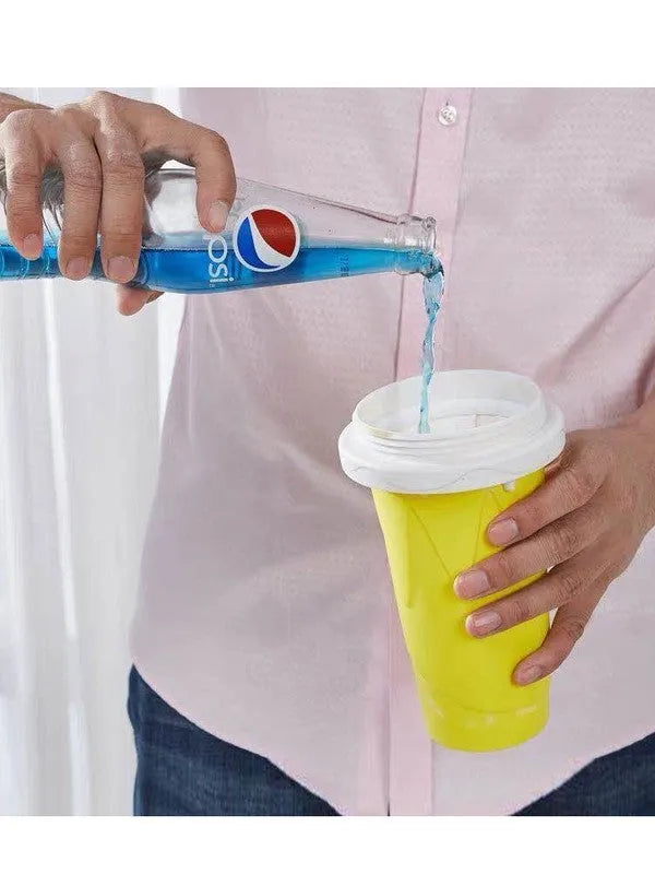 Blue silicone quick refrigeration pinch cup with double-layer walls for cooling drinks.
