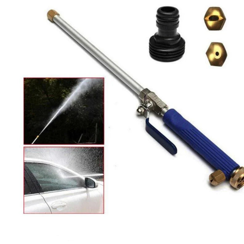 High-pressure electric water gun in blue and silver for car and garden cleaning