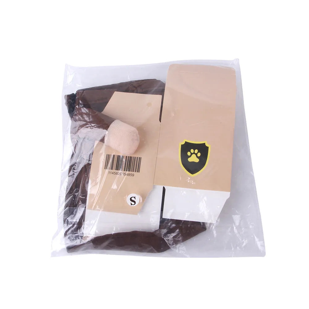 Coffee brown polyester pet t-shirt for small dogs and cats on hanger
