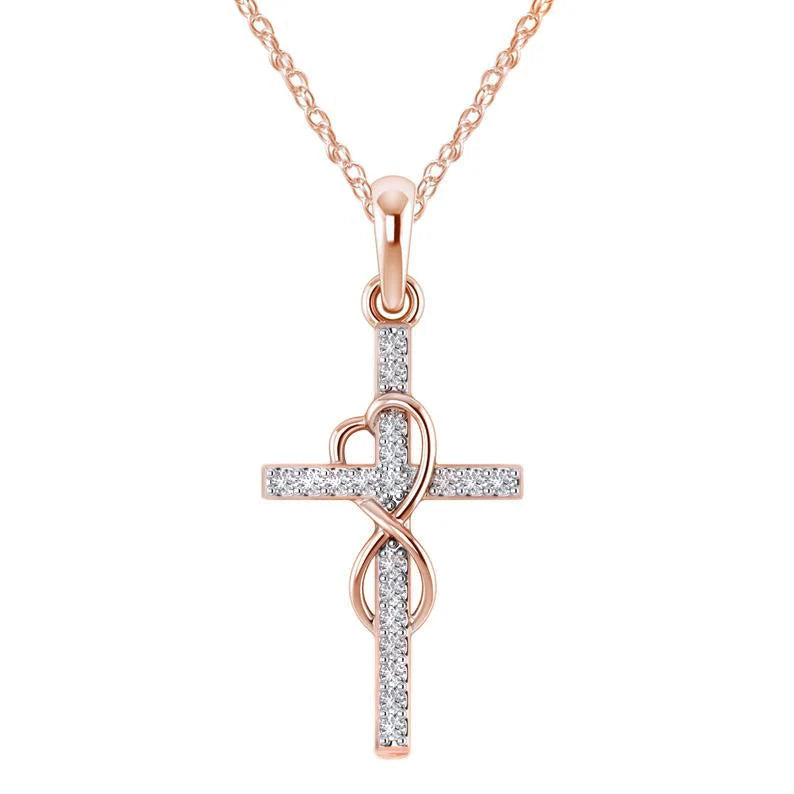 Alloy diamond eight-character cross necklace in gold, silver, and rose gold with adjustable length