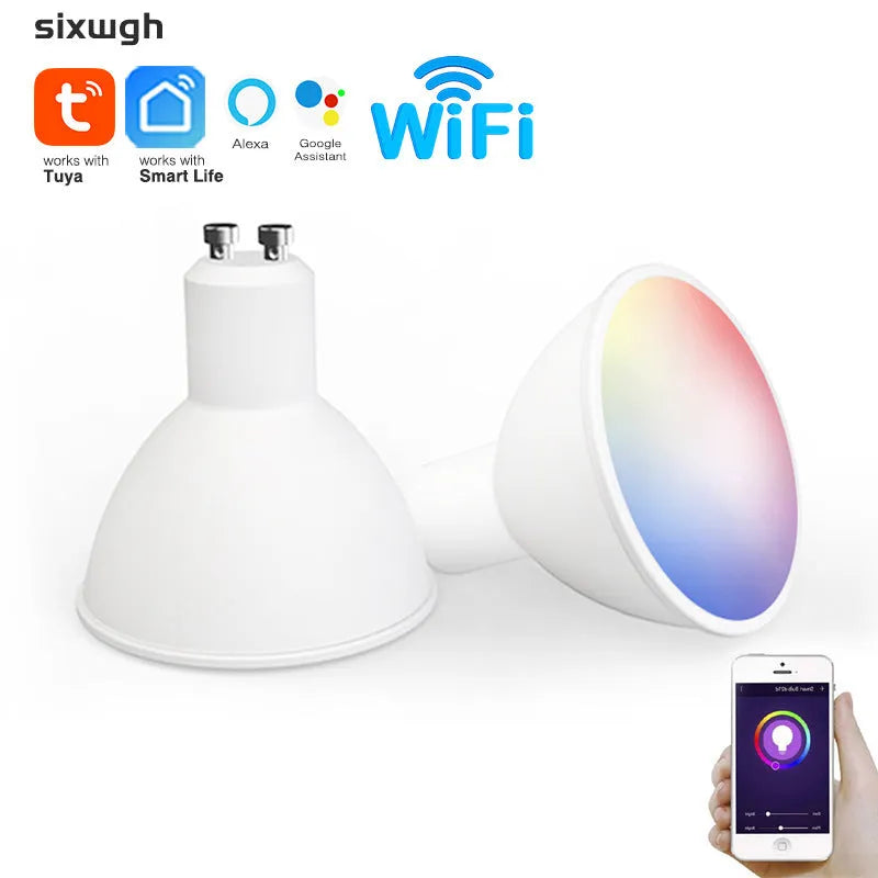 GU10 smart LED spotlight bulb with RGBCCT colours, compact 50x55mm dimensions