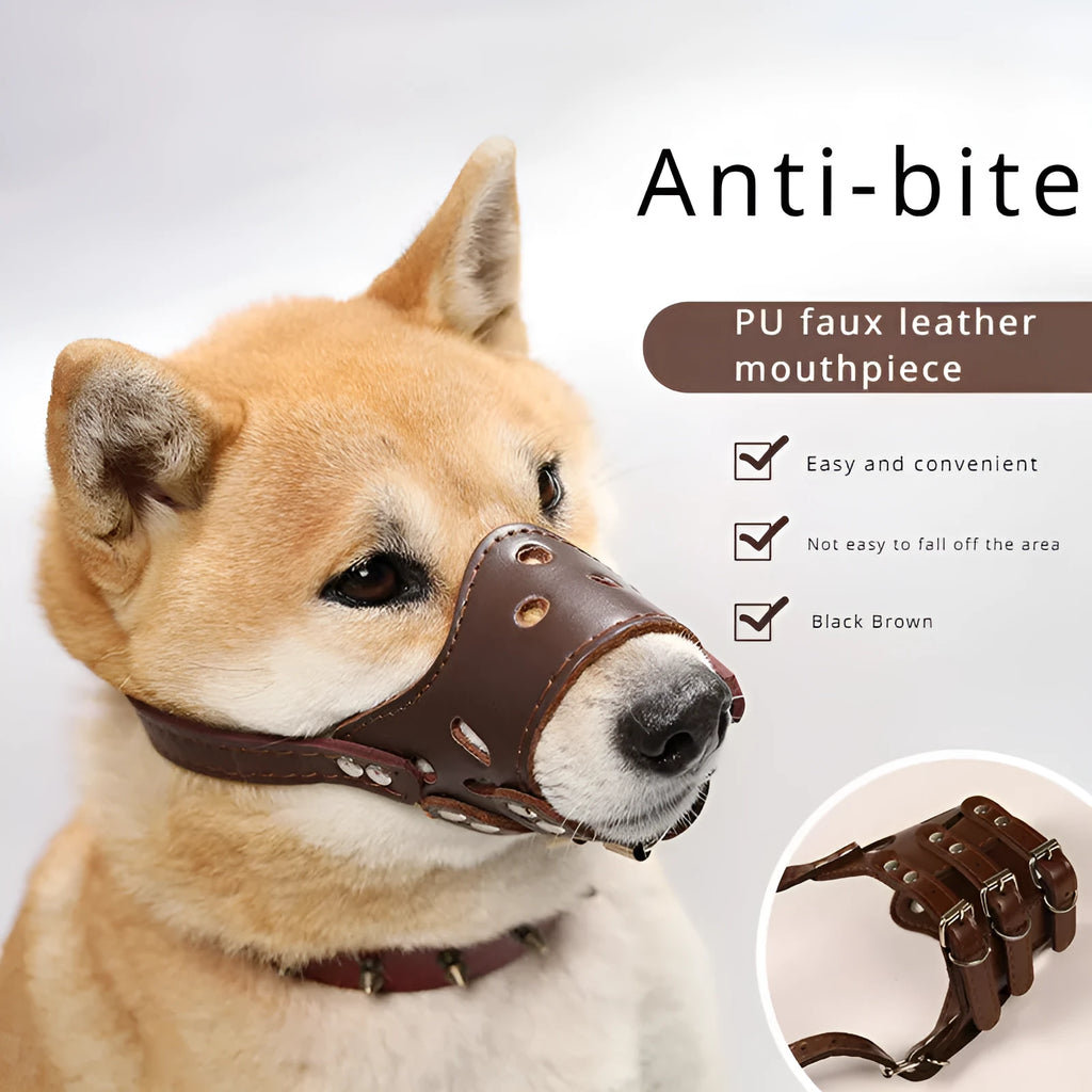 Dog muzzle silencer mouth cover for barking and bite prevention in black or brown colours