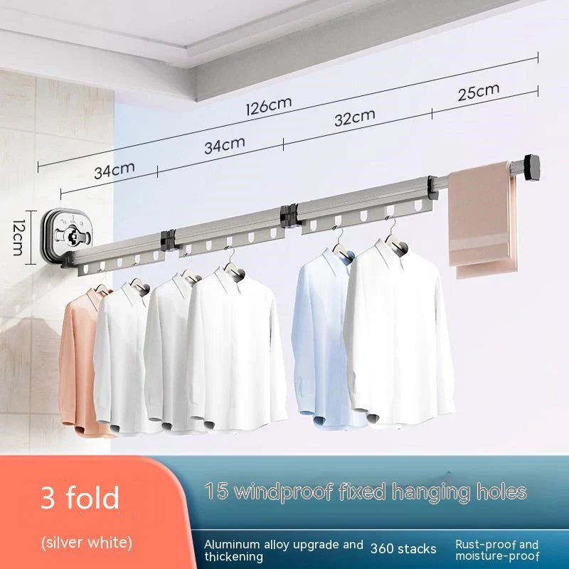 Aluminum retractable clothes drying rack mounted on wall with suction cups