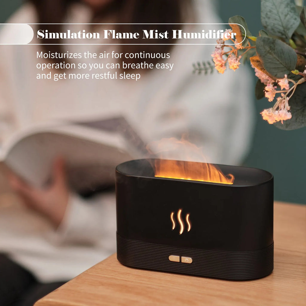 Black or white square ultrasonic aroma diffuser with flame light effect and water tank