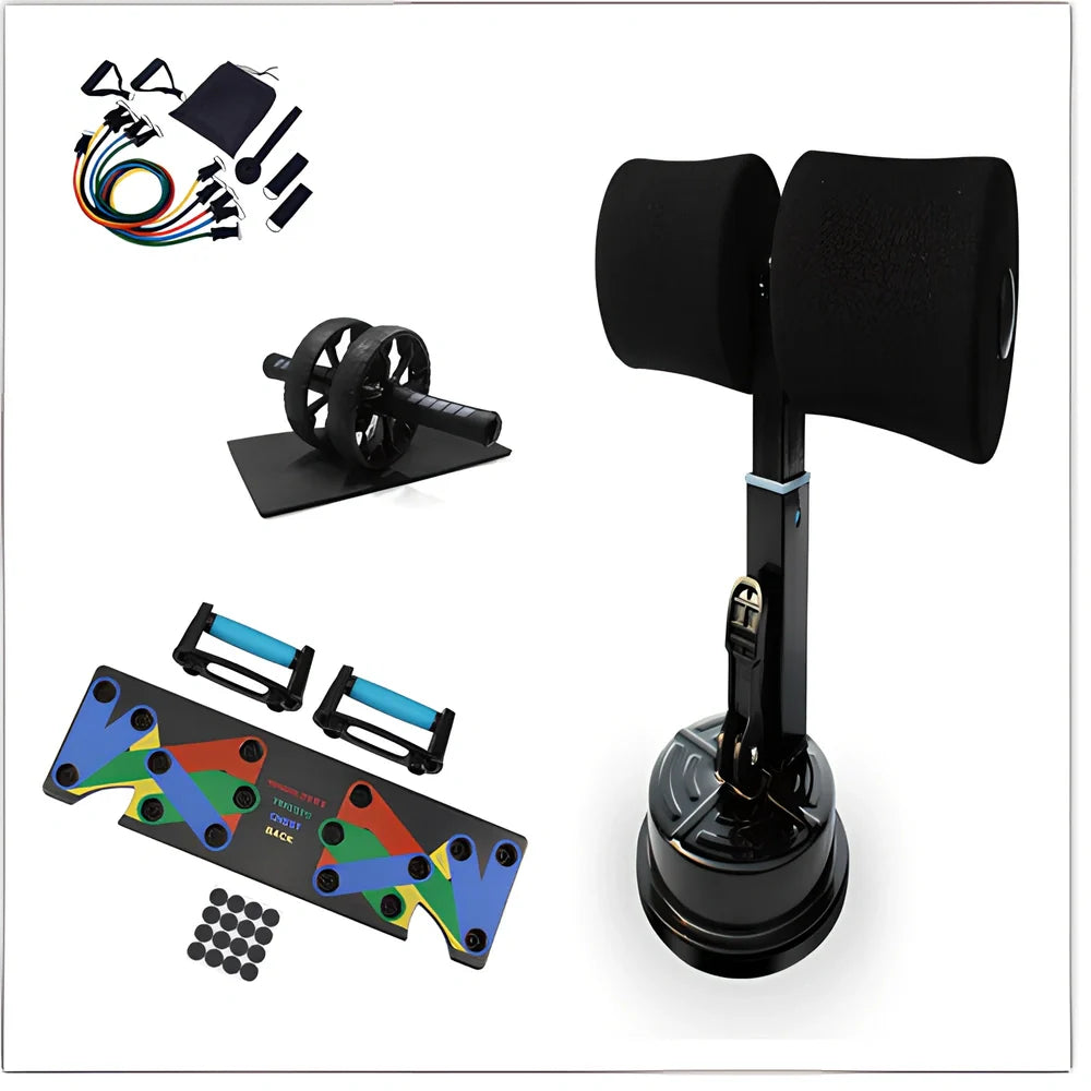 Black 9-in-1 Push-Up Rack Edge with colour-coded plates and silicone handles for upper body training, 60 x 18.5 x 2 cm size