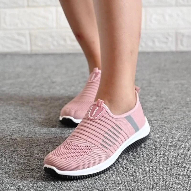 Women's summer breathable mesh shoes in red, black, and pink