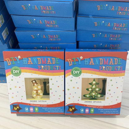 Hand-painted DIY LED snowman and Christmas tree decorative lamp with glitter resin finish