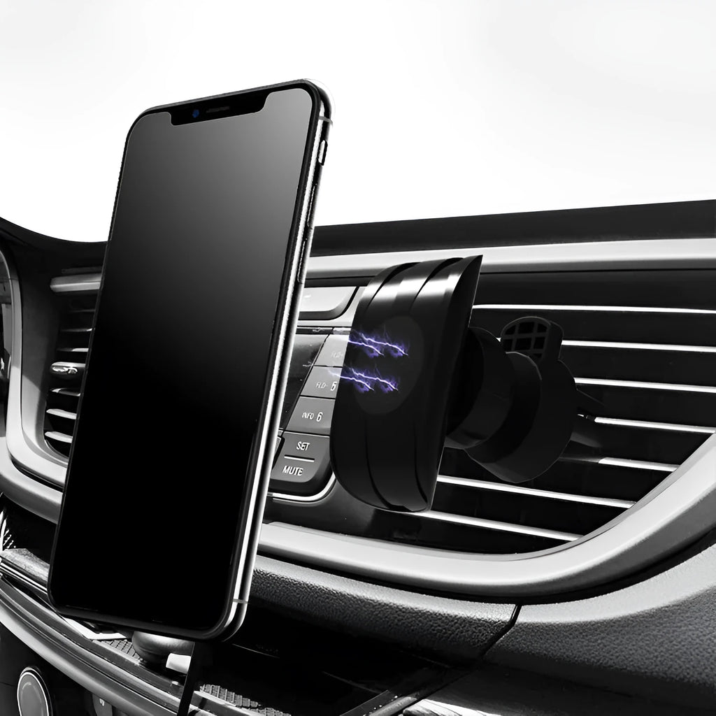 Glory black magnetic car phone holder attached to a car air vent