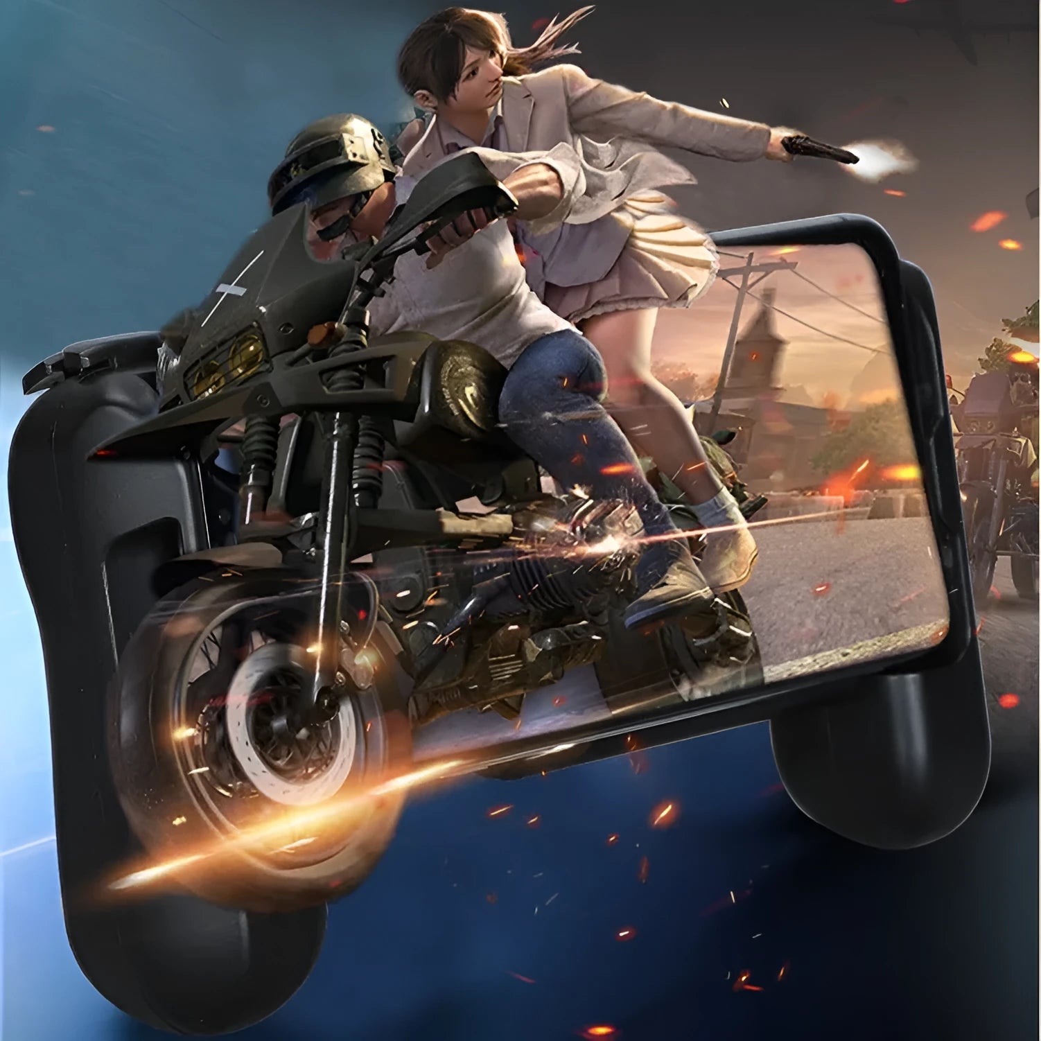 Black Bluetooth mobile game controller for Apple iPhone with cooling fan vents.