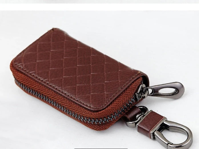 Men's woven leather car key case in various colours