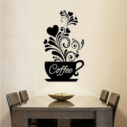 Flower Cane Coffee Cup Kitchen Creative Wall Sticker - 50cm by 30cm PVC Decoration