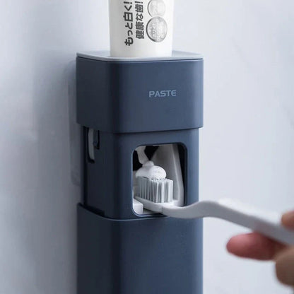 Wall-mounted automatic toothpaste dispenser with self-adhesive, dust-proof design for hands-free convenience