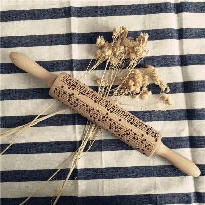 Wooden Christmas embossing rolling pin with non-stick surface for festive baking