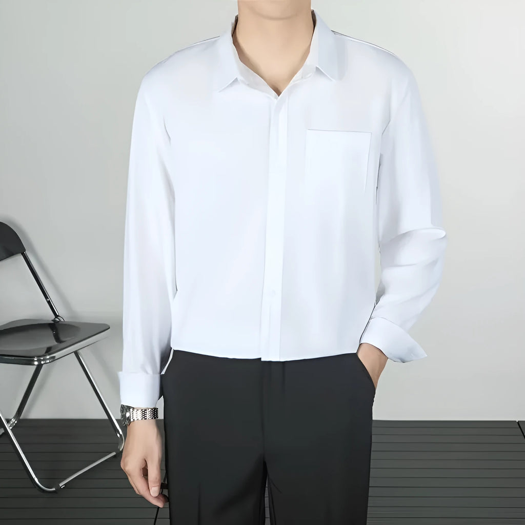 Men's loose-fit linen long-sleeved shirt in solid colour with wrinkle-free finish, sizes S to 4XL