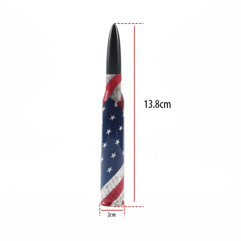 14cm bullet car antenna in camouflage, American flag and black designs