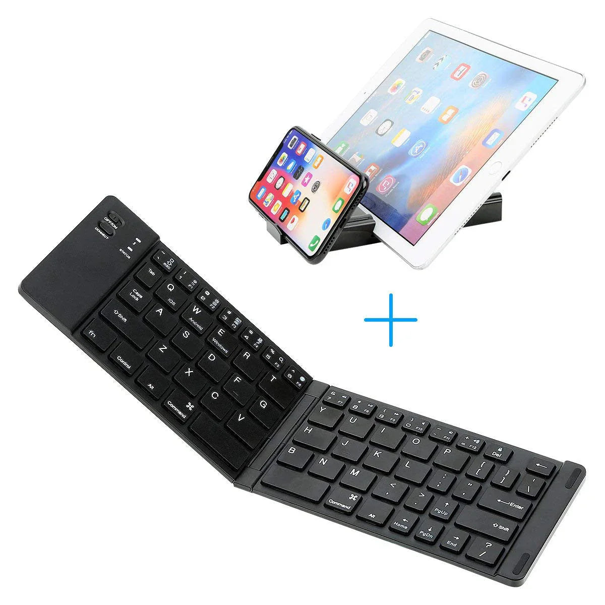 Compact foldable Bluetooth keyboard in black and white options