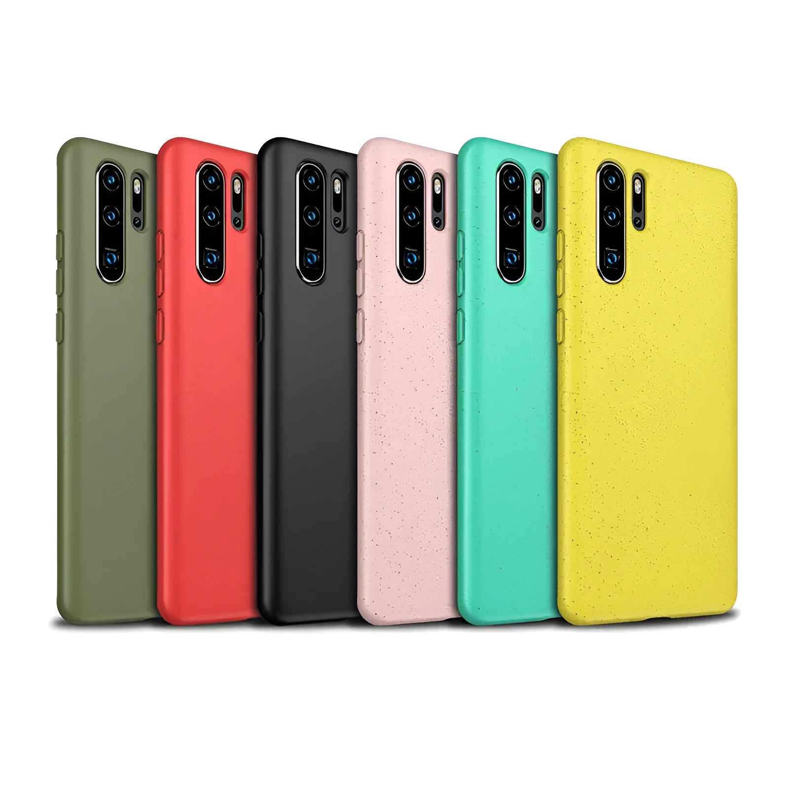 Huawei P30 series TPU mobile phone case in multiple colour options including Army Green, Black, Blue, Pink, Red and Yellow