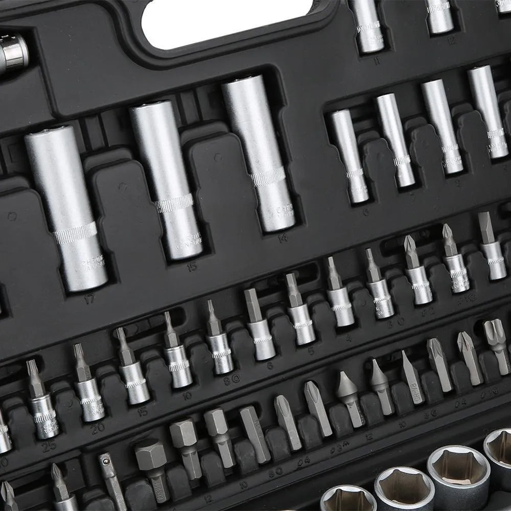94 piece auto repair socket set in chrome vanadium steel with black storage case metric sizes