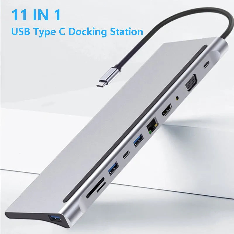 11-in-1 laptop expansion dock in photo colour with multiple ports and USB 3.0