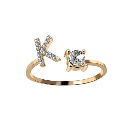 Elegant 26-letter adjustable initial ring in gold, silver, and rose gold finishes