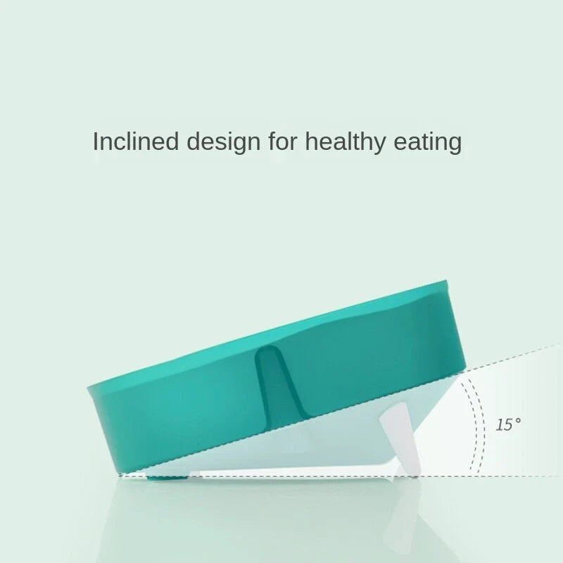 Eco-friendly disposable pet food bowl in malachite green and Tango Orange with non-slip base