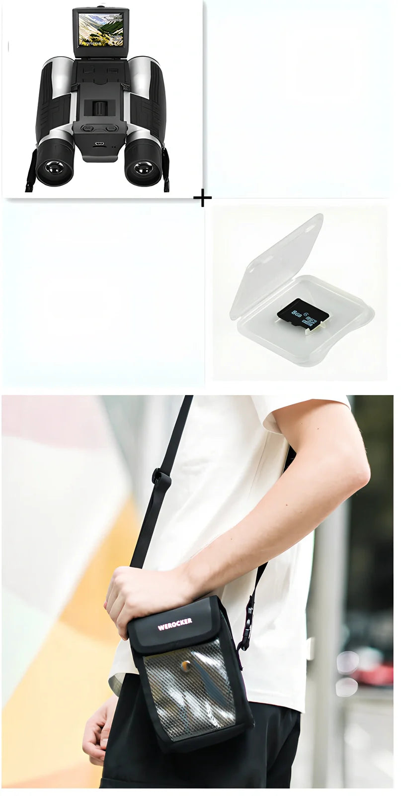 12x32 digital camera binoculars with black nylon housing and 2.5-inch LCD display