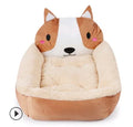 Warm plush pet kennel mat with dog head style, small size 40x50cm, on a wooden floor