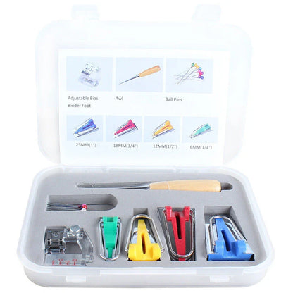 Versatile sewing accessories kit with adjustable presser feet, awl, and beads for DIY projects