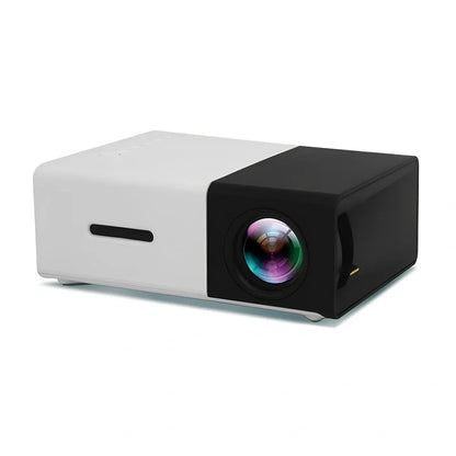 Yellow 1080P LED mini projector with HDMI ports, projecting 80-inch image from 1.2m distance
