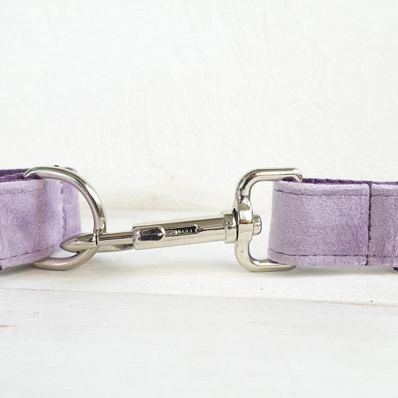 MUTTCO light purple thick velvet pet traction set with collar, leash, and belt