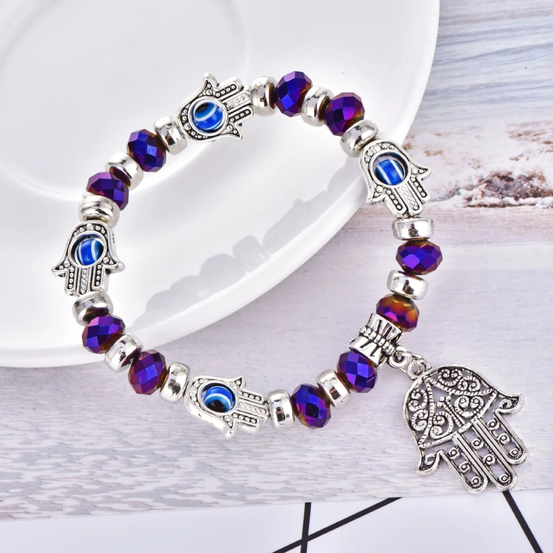 Devil's Eye Beaded Bracelet in alloy with artificial gems, available in multiple colours