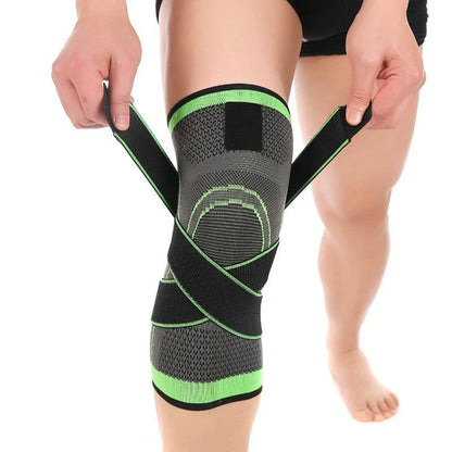3D Sports Knee Pad in black, red, orange, and green with double beams for meniscus protection