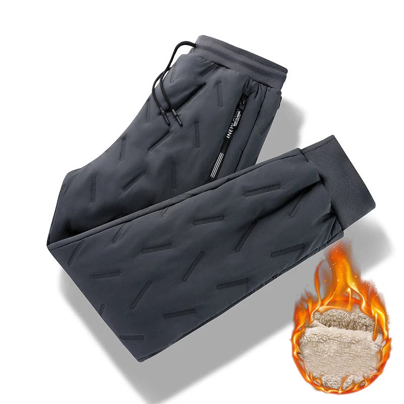 Men's winter velvet fleece jogging pants with zip pocket in black and grey