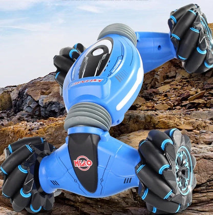 Double side RC Stunt Car in blue and red, ready for stunts and races