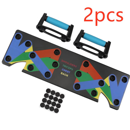 Black 9-in-1 Push-Up Rack Edge with colour-coded plates and silicone handles for upper body training, 60 x 18.5 x 2 cm size