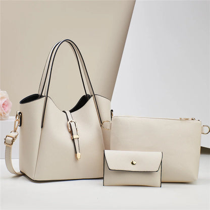 Three-piece portable shoulder bag set in various colours with large capacity and durable PU material