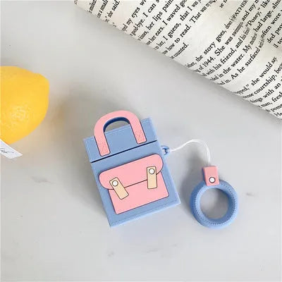 Silicone earphone protective sleeve in dark blue for AirPods 1 and 2 case with hanging ring