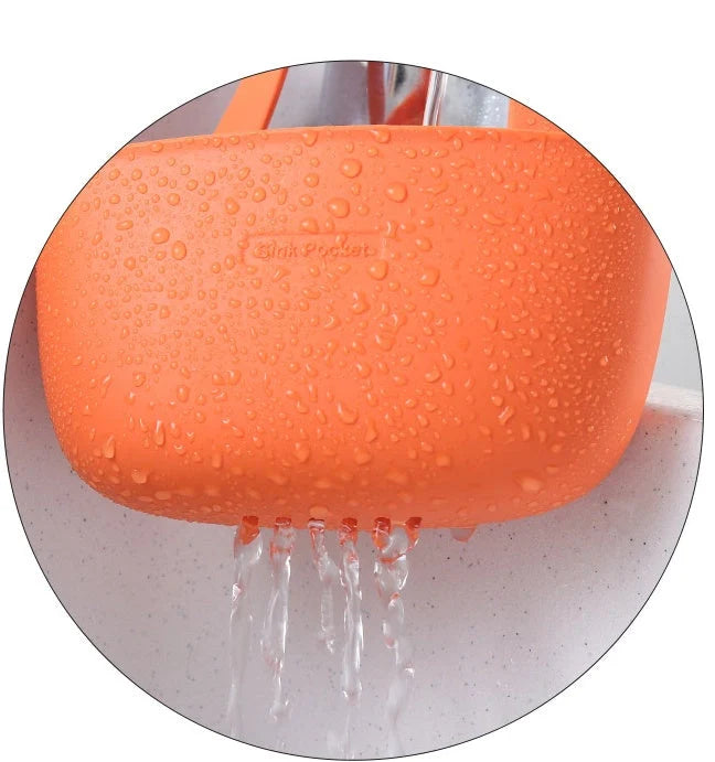 Free punch sink drain bag faucet sponge rack in dark green and orange red