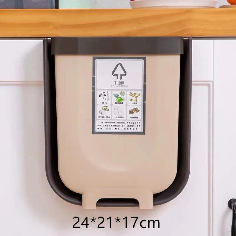 Foldable Wall Mounted Trashcan in brown and white, 9-litre capacity