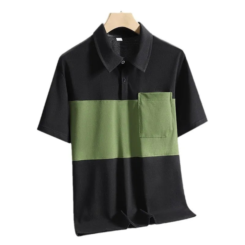 Men's ice silk quick-dry polo shirt short-sleeved summer casual top black white khaki Asian sizing