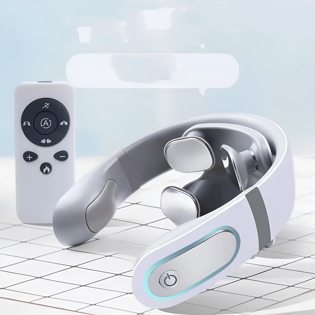 White shoulder neck massager with four mechanical heads for domestic use