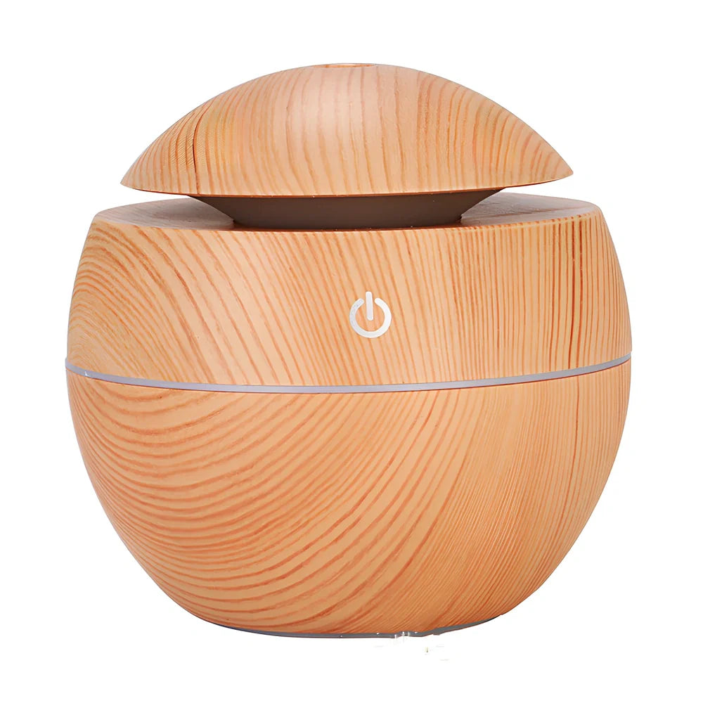 Wood grain USB desktop aroma diffuser with coloured lights and 130ml water tank for office use