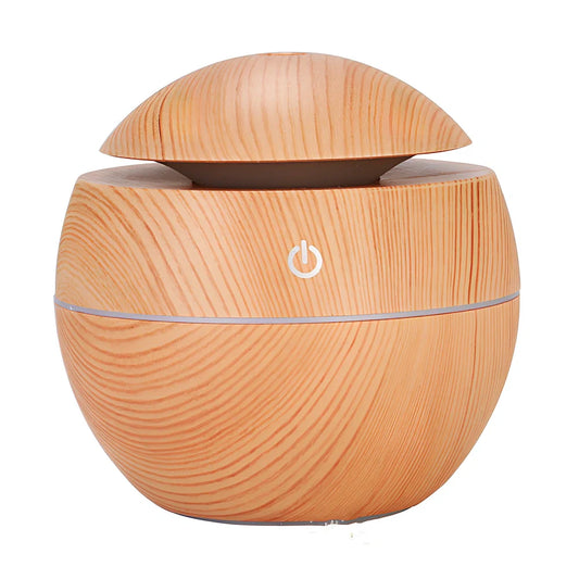Wood grain USB desktop aroma diffuser with coloured lights and 130ml water tank for office use