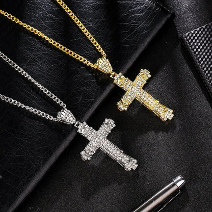 Men's stylish alloy cross necklace with durable chain