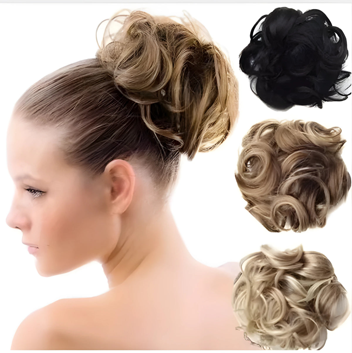 Fluffy drawstring curly hair bun in black with high-temperature wire core for women